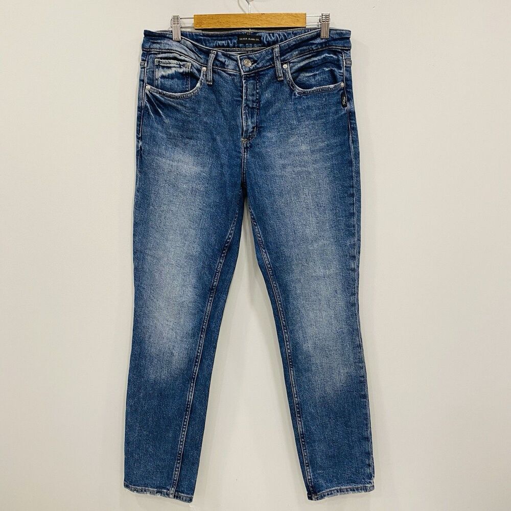 SILVER Jeans 30x28.5 Beau Blue Slim Stretch Denim Western Boho Cowgirl Festival